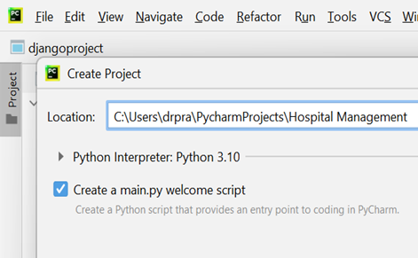 Name Python Project Hospital Management System in Pycharm