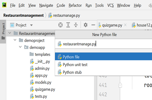 Creating a file for project report on restaurant management system in python inside pycharm