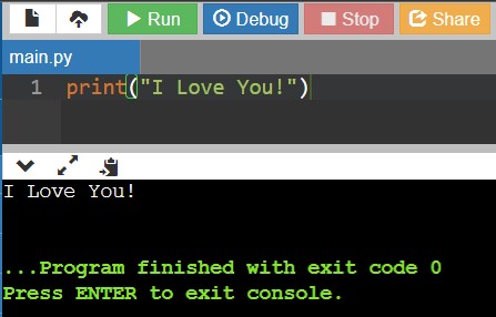 Output for I Love You Code in Python