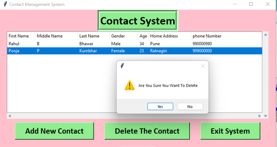 Output4 of Contact Management System in Python 