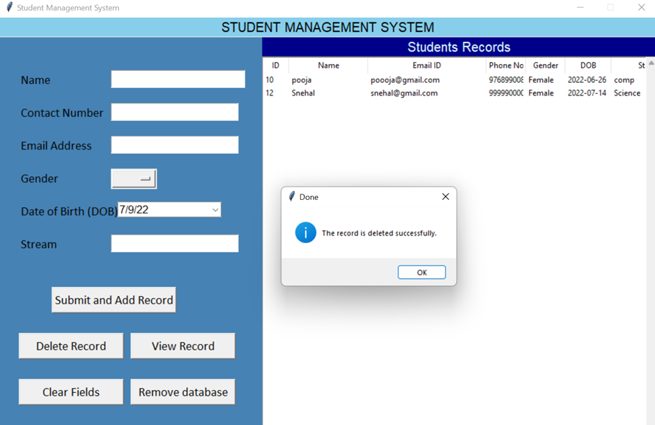 Output7 of Student System Management Project in Python class 12