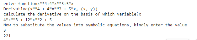 Output for Python Derivative Calculator
