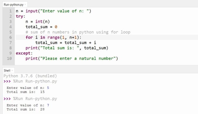 Sum Of N Numbers In Python Using For Loop - CopyAssignment