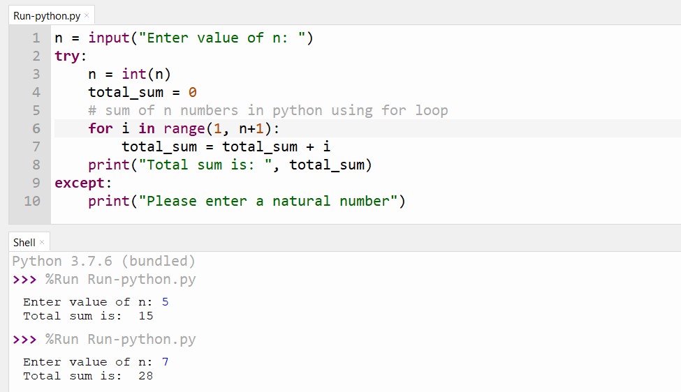 Officer Samarbejdsvillig mode Sum Of N Numbers In Python Using For Loop - CopyAssignment