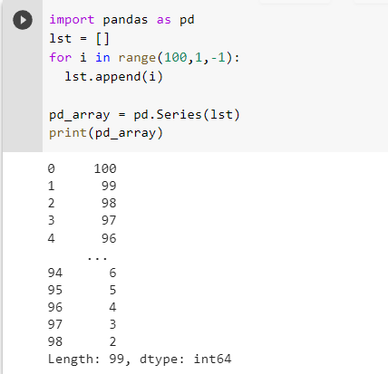 creating series in python pandas