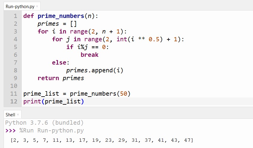 Output to Create and Print a List of Prime Numbers in Python