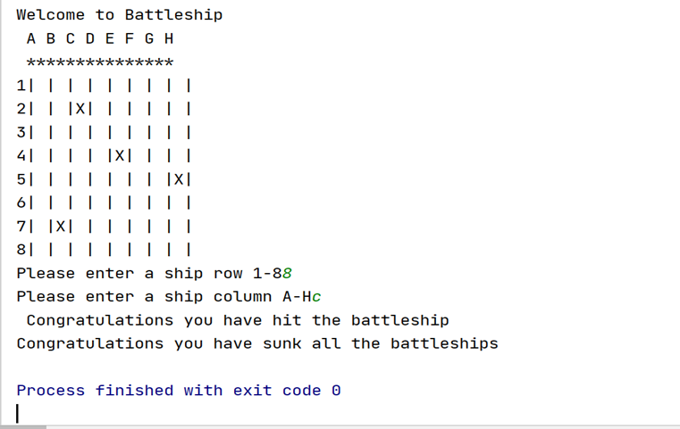 Output 2 for battleship code in python