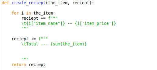 Function for Creating Receipt