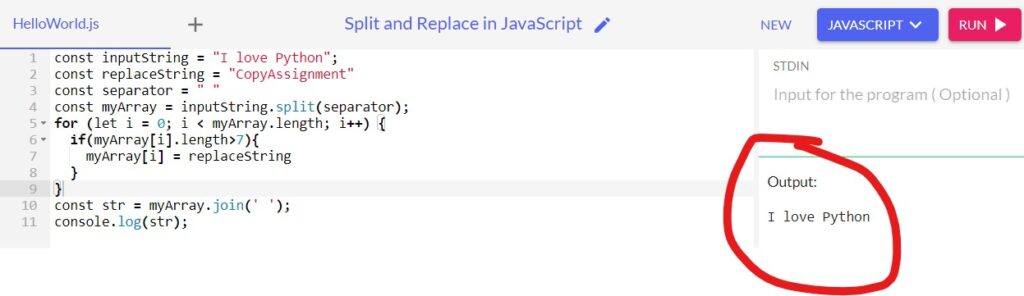 Output for Split and Replace in JavaScript