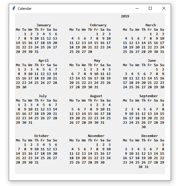 Calendar GUI Application in Python