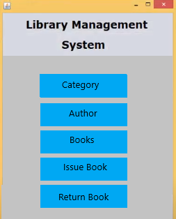Home page of library management system in java