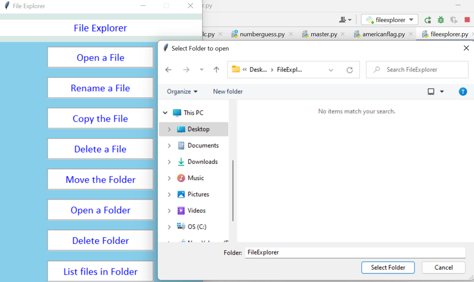 Function to open a Folder in File Explorer in Python Application using Tkinter