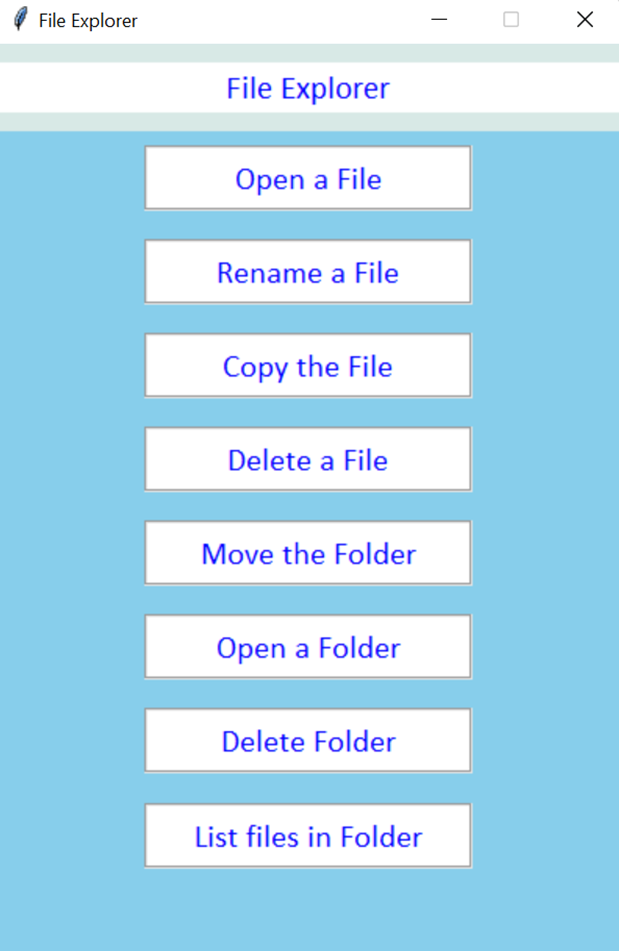 Function for creating the main window label and buttons for File explorer