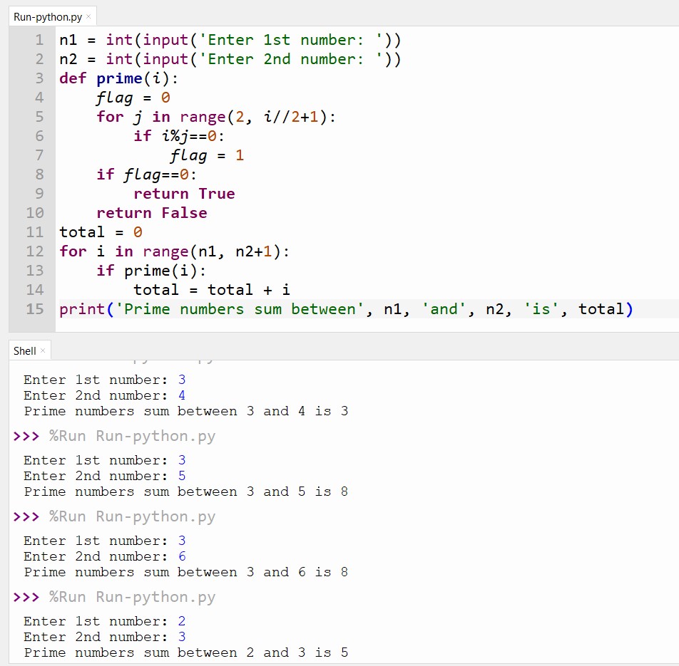 Sum Of 2 Numbers Python Code