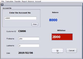 Withdraw money in bank management system java