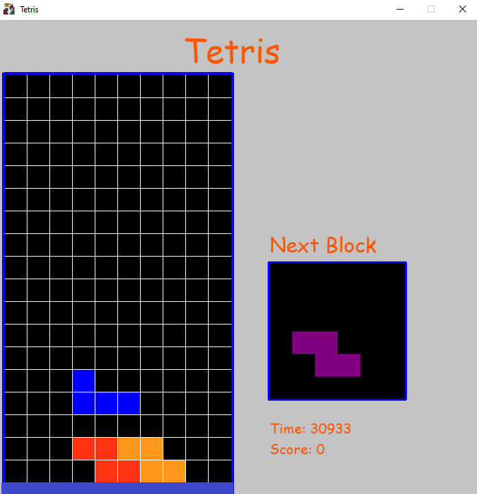 Output 1 of Tetris game in python