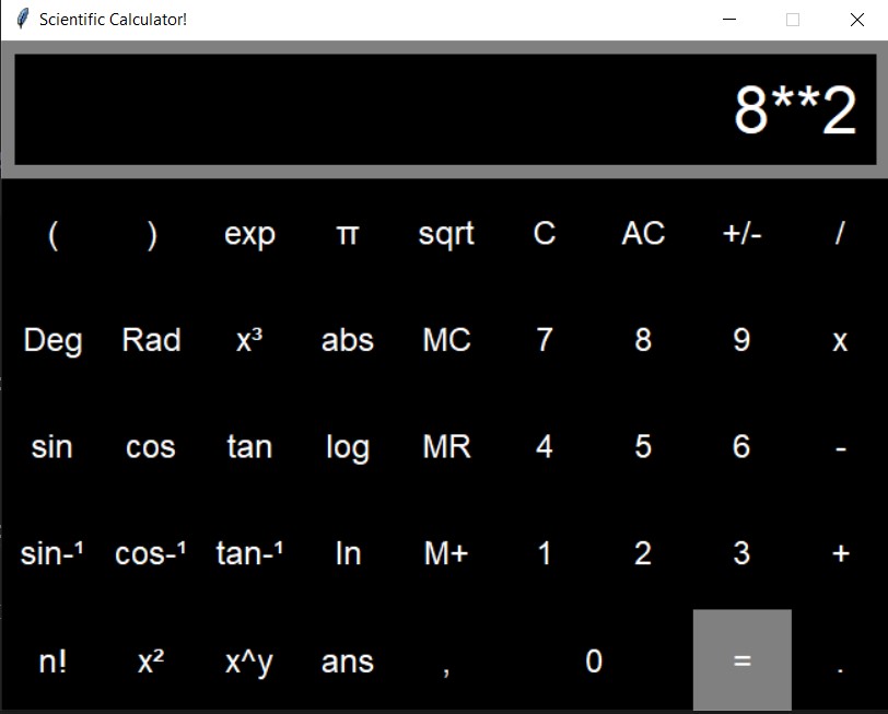 Output for Scientific Calculator in Python using Tkinter