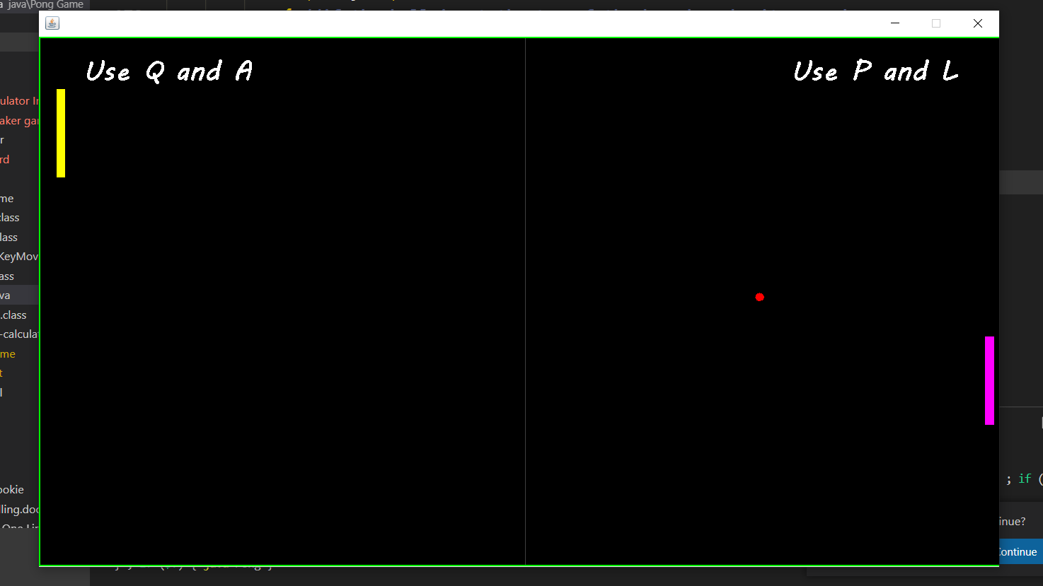 output for pong game in java