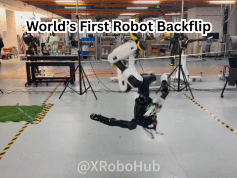 China’s AgiBot X2 robot performing the world’s first Webster backflip inside a robotics lab.